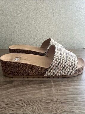CL by Laundry Cream Woven Cork Wedge Slide Sandals